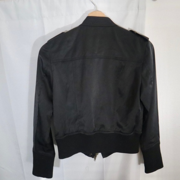 Gold Buttoned Silky Black Biker Jacket - Picture 12 of 16